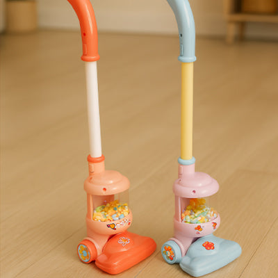 aspirateur enfant couleurs orange bleu posaient sol