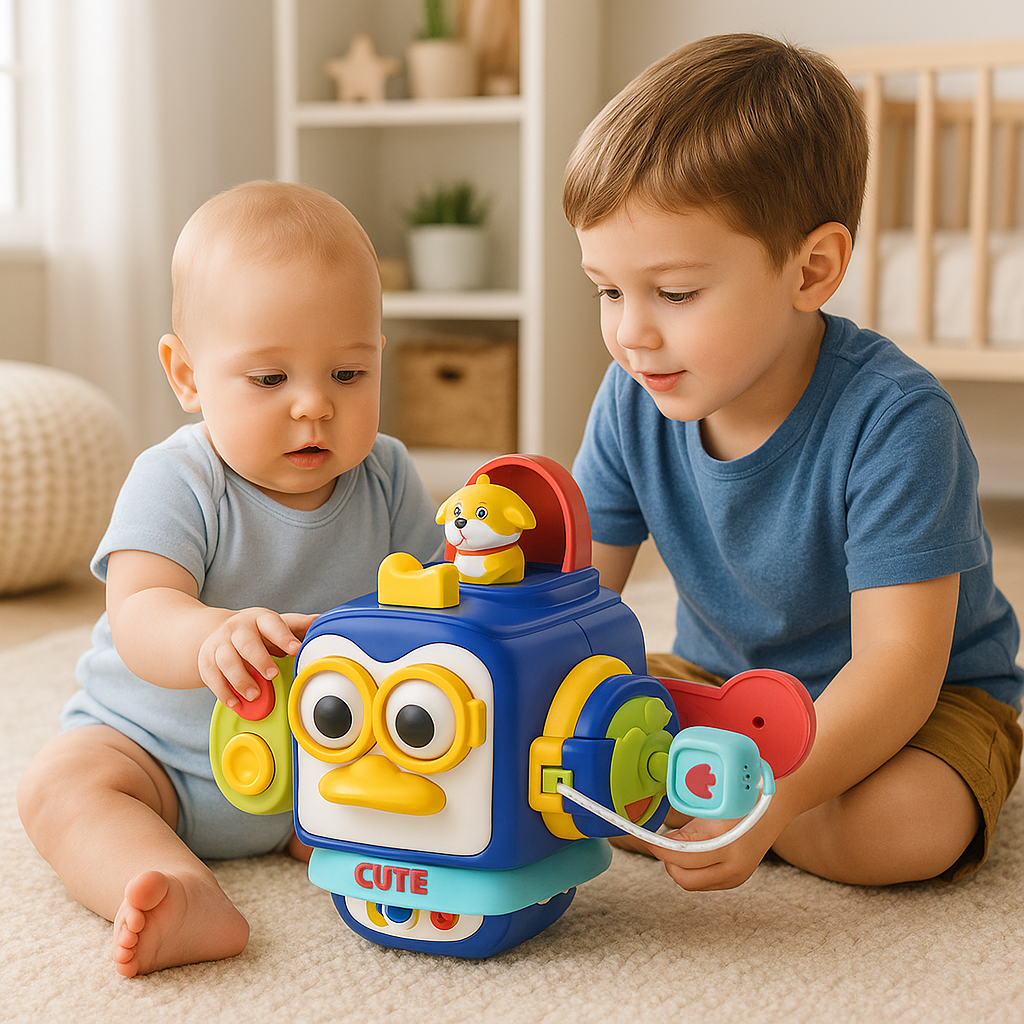 bébé frère jouent ensemble cube d'activité bébé pingouin