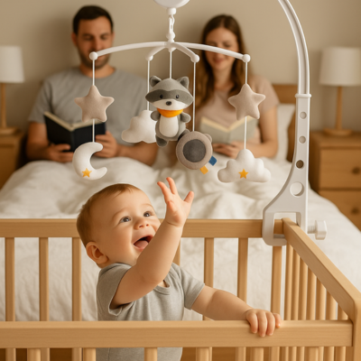 bébé joue mobile musical bébé maman papa lisent