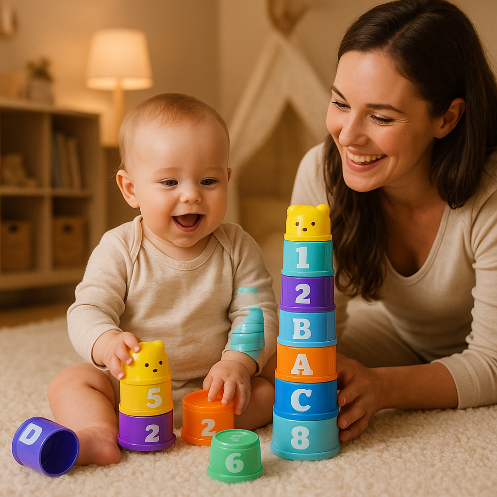 bébé maman jouent jouet eveil bebe tasses colorées