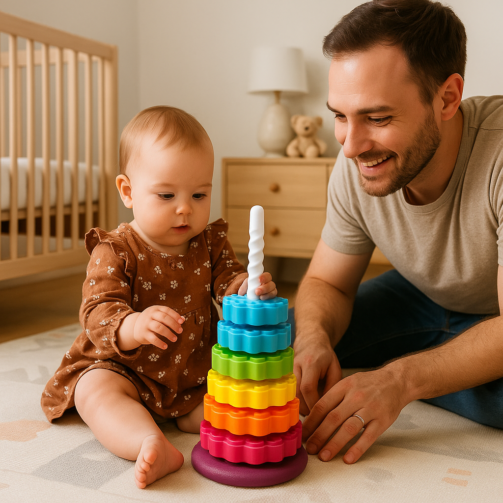 bébé papa jouent ensemble jouet bebe 1 an