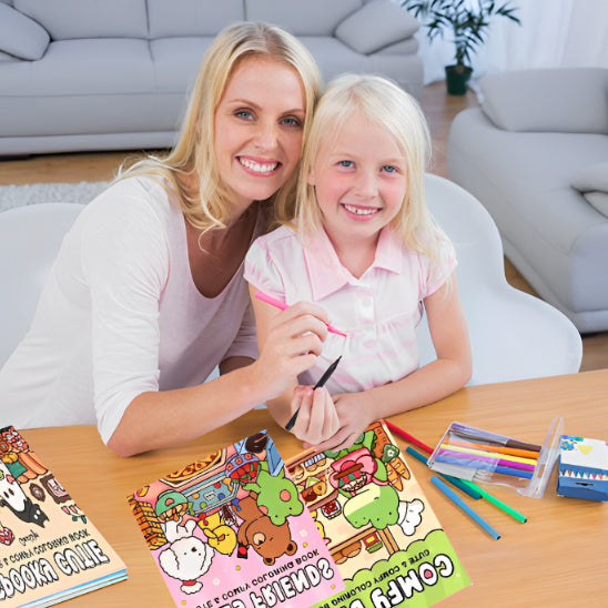 enfant maman dessinent livre de coloriage vert