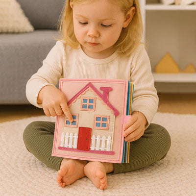 fillette regarde livre enfant 2 ans rose