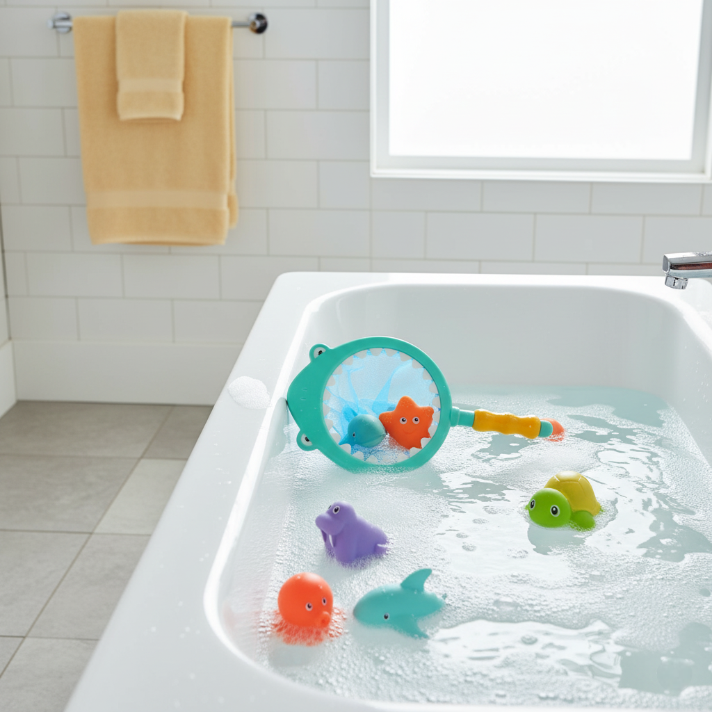 jouet bain bébé baignoire filet bleu clair