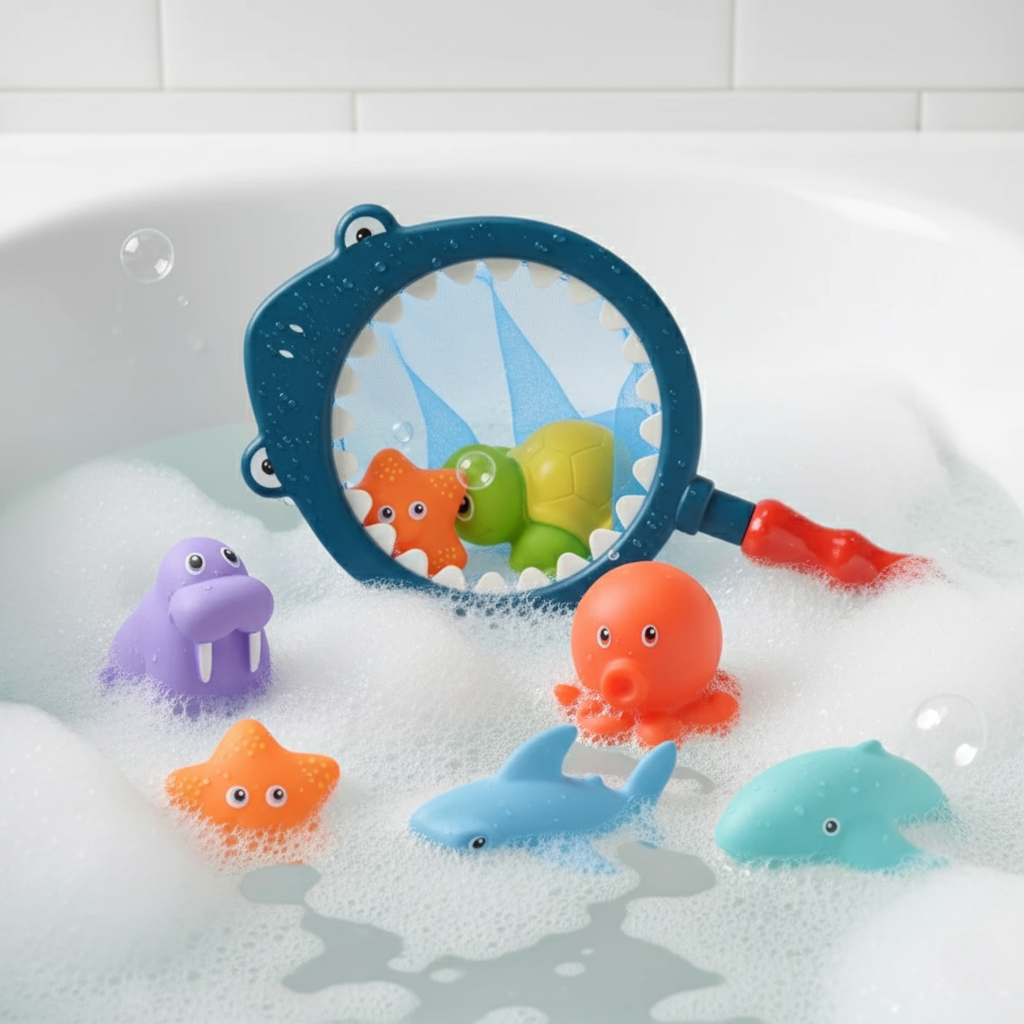 jouet bain bébé baignoire filet bleu foncé
