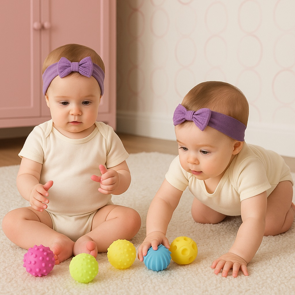 jumelles jouent balle sensorielle bébé couleur foncé