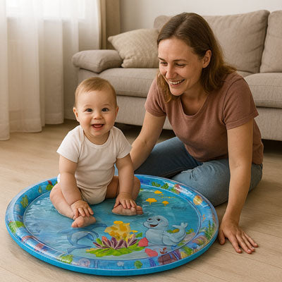 nourrisson joyeux tapis d'eau bébé avec maman