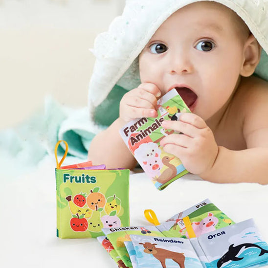 nourrisson mordille livre bebe en tissus fruits