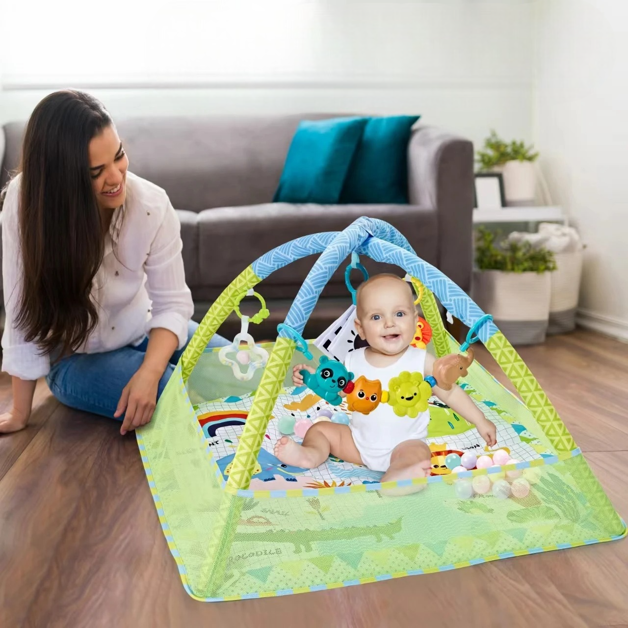 tapis d'éveil jouet animaux avec arche