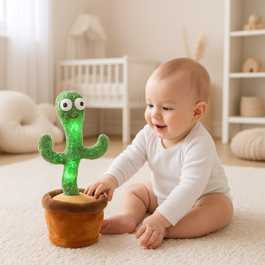 bébé assis chambre joue cactus qui danse