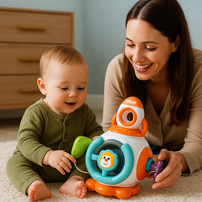 bébé maman jouent cube d'activité bébé fusée interactive
