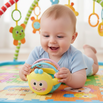 bébé sur tapis joue balle hochet bebe