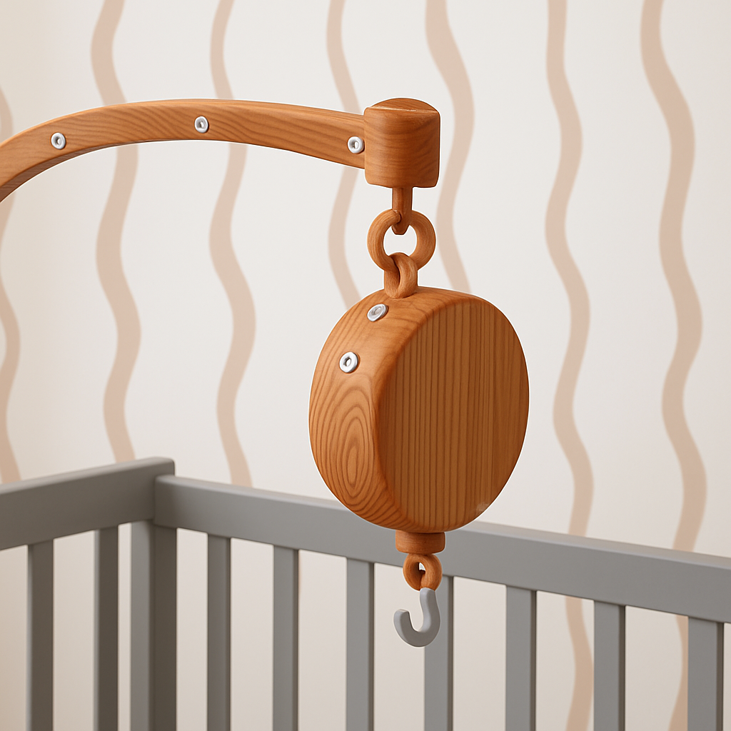 boîtier musical imitation bois accroché support mobile bébé