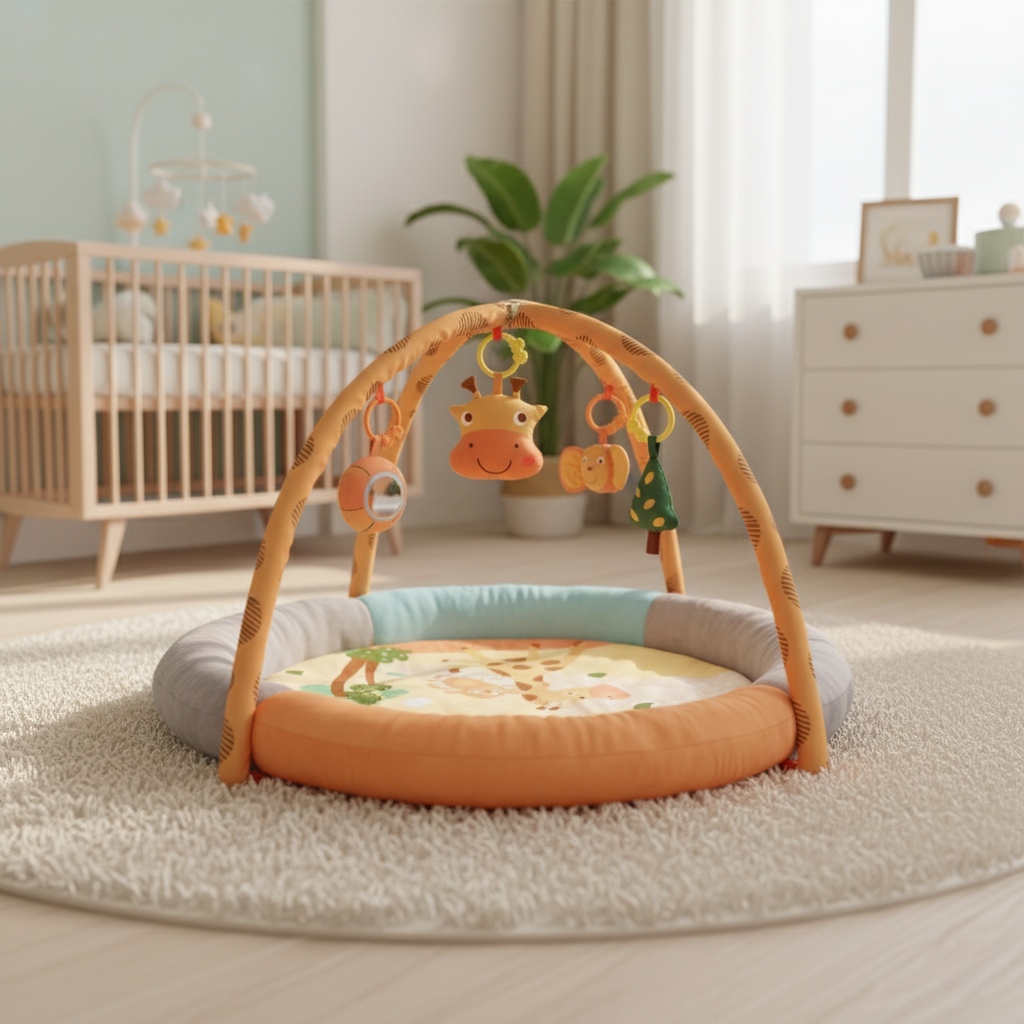 chambre enfant avec tapis d'éveil bébé girafe
