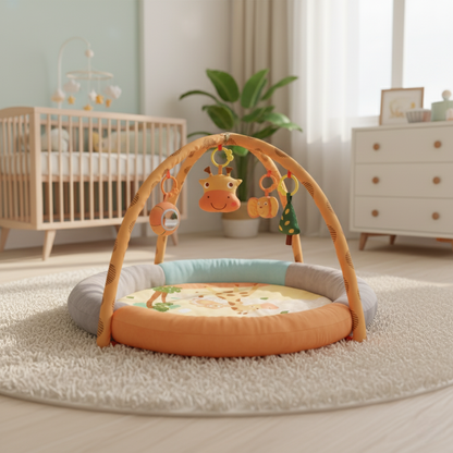 chambre enfant avec tapis d'éveil bébé girafe