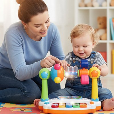 enfant joue piano bebe avec maman