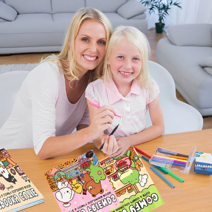 enfant maman dessinent livre de coloriage vert