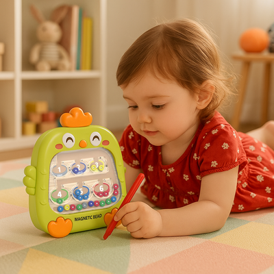 fillette apprend jouant labyrinthe magnétique couleur vert