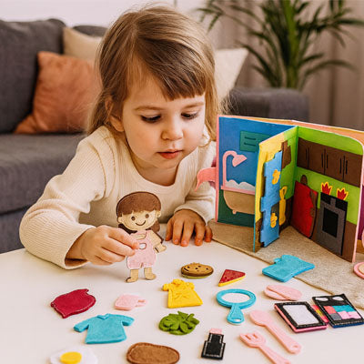 fillette joue livre enfant 2 ans éducatif