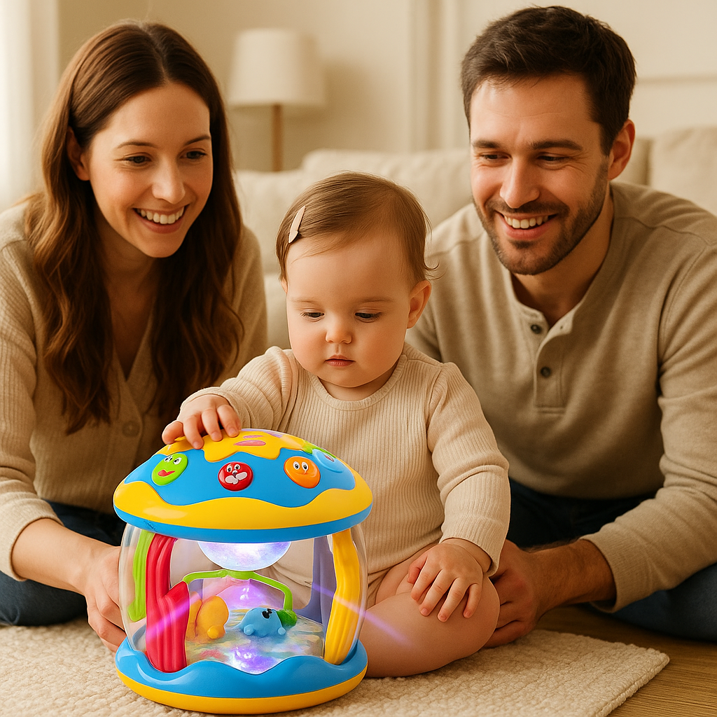 fillette parents jouent ensemble jouet musical bebe