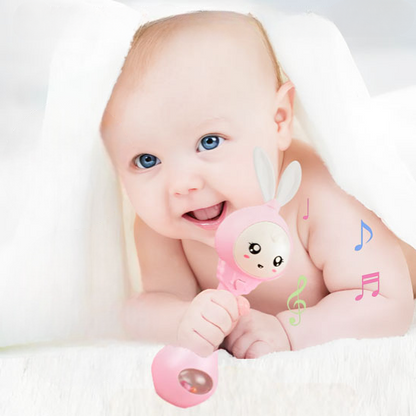 hochet bébé rose lapin musical