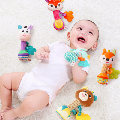 hochet pour bebe renard peluche avec poignée
