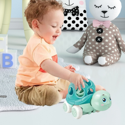 jouet bébé voiture bleu tortue avec hochet