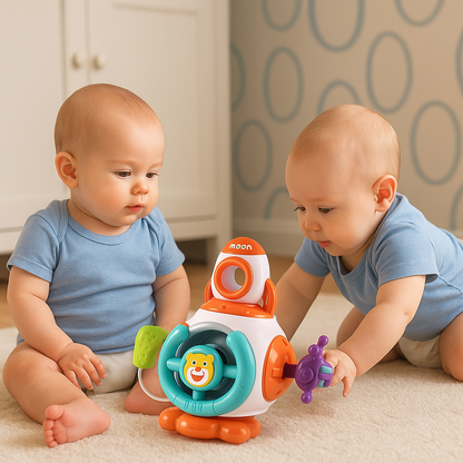 jumeaux jouent cube d'activité bébé fusée interactive