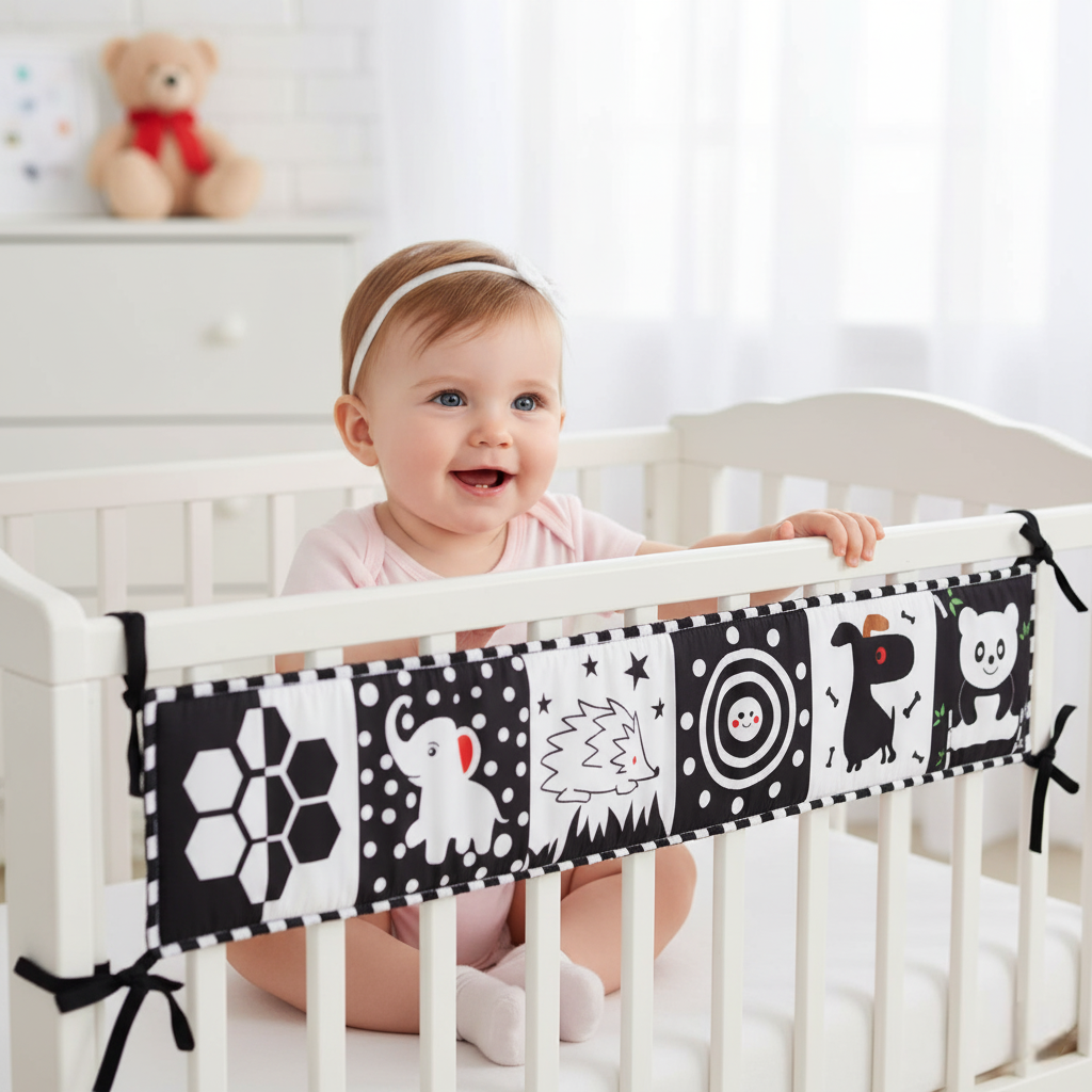 livre noir et blanc bébé coccinelle lit barreau