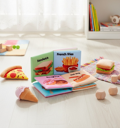 livre pour bebe en tissu modèle nourriture