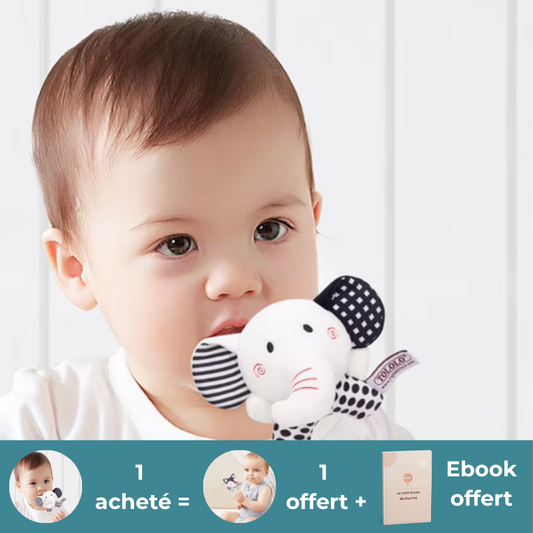 nourrisson joue hochet bebe éléphant anneau peluche