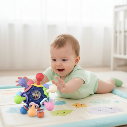 nourrisson joue hochet bébé sur son tapis