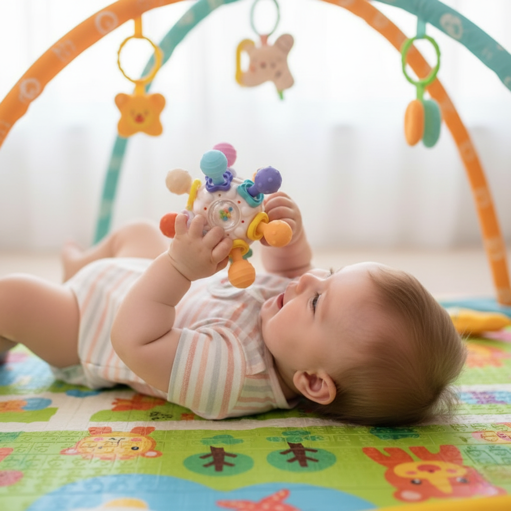 nourrisson joue hochet bébé sur tapis jeu