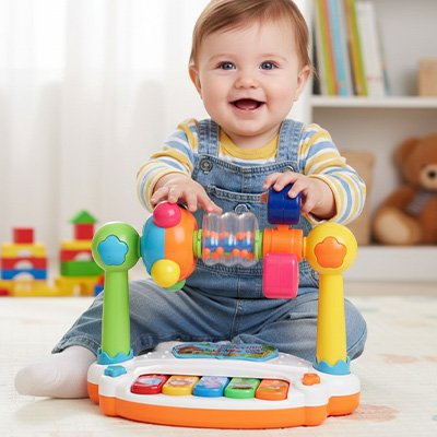 nourrisson joue piano bebe dans chambre