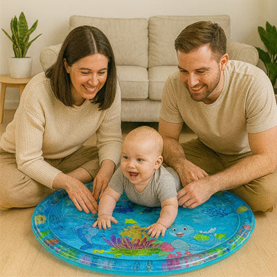 nourrisson joue tapis d'eau bébé avec maman papa