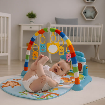 nourrisson joue tapis eveil bebe avec piano bleu