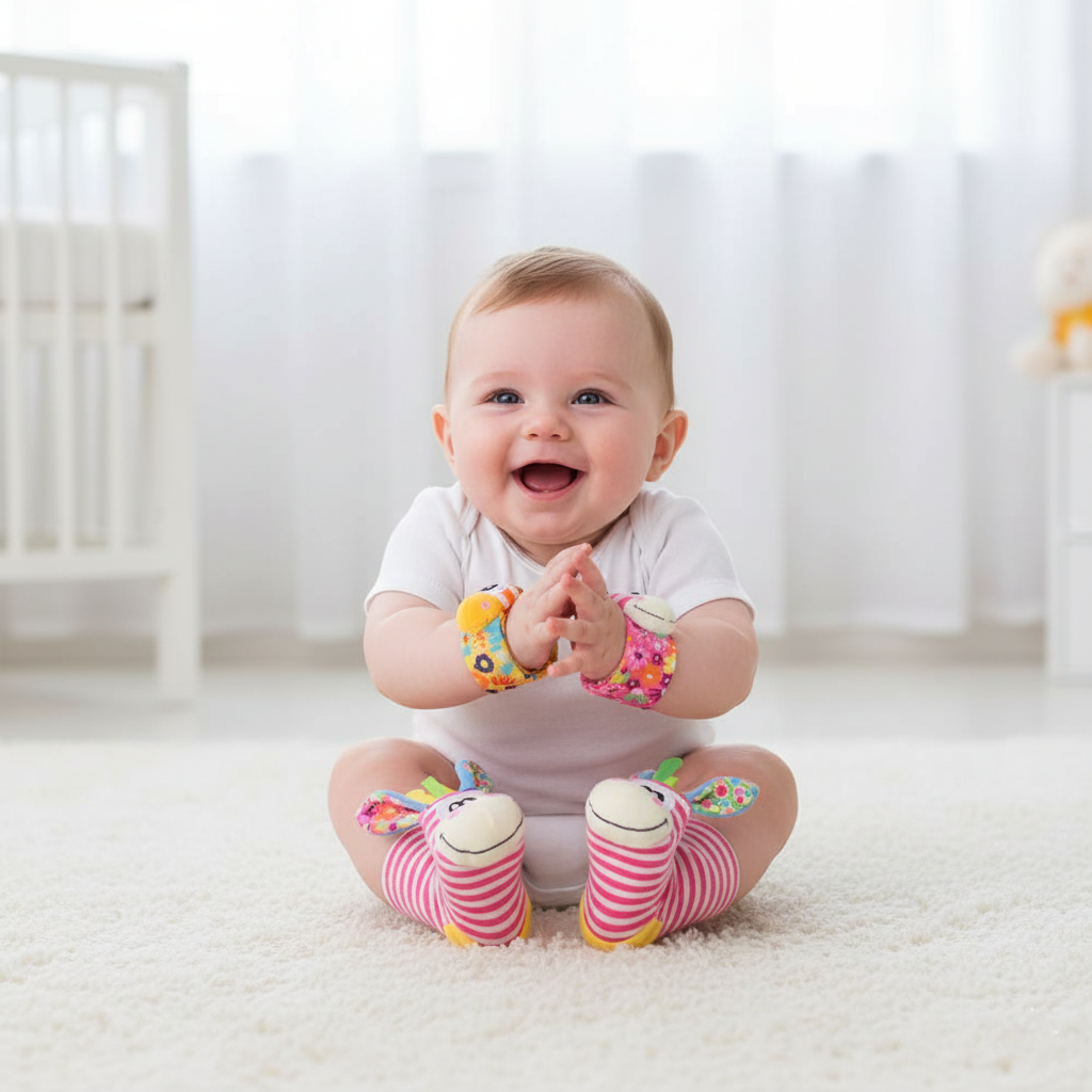 nourrisson porte hochet bébé rose orange bracelets