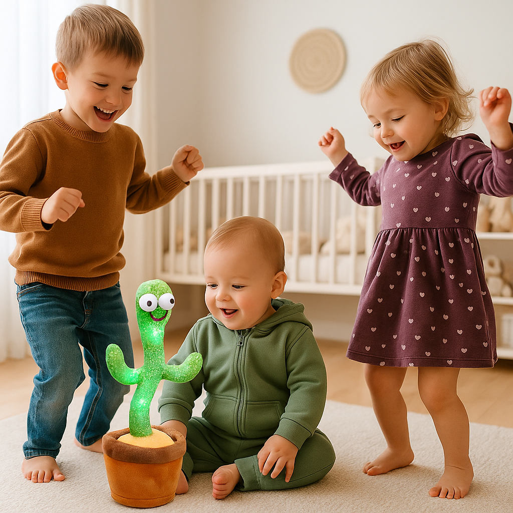 soeurs frères s'amusent danser avec cactus qui danse