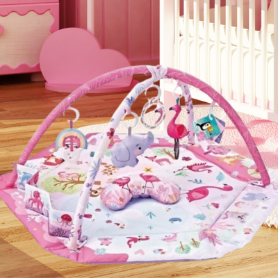 tapis bebe eveil rose arche jouets suspendus