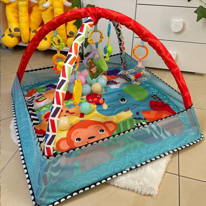 tapis d'eveil bleu bordé avec arche