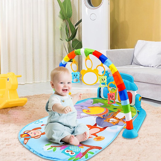 tapis eveil bebe bleu piano musical