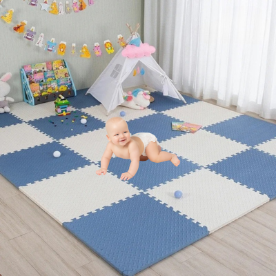 tapis mousse puzzle blanc bleu clair bicolore