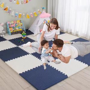 tapis mousse puzzle blanc cyan bicolore