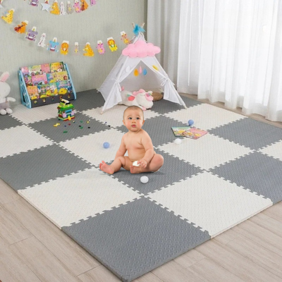 tapis mousse puzzle blanc gris bicolore
